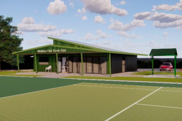 External view of courtside elevation                   