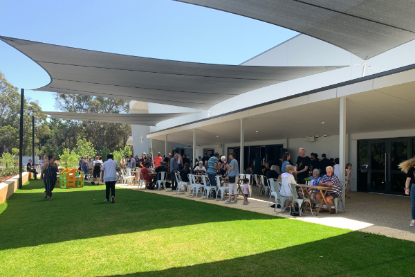 Hospitality area with lawn for picnics